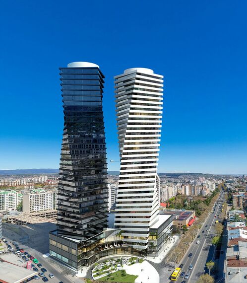 ConceptWall 50 Perete cortina, ConceptSystem 77 Usi și ConceptSystem 77 Fereste - Complex de apartamente Axis Towers situat în Tbilisi, Georgia